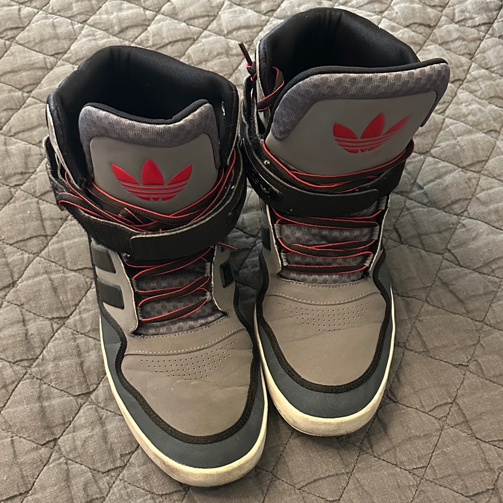 Adidas Gray and Red High-Top Sneakers
